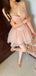 Sexy Pink V-Neck Sleeveless A -Line Lace Short Homecoming Dresses For Party , EPT665