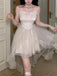Elegant White Spaghetti Strap High-Low Sleeveless Homecoming Dresses For Birthday Party, EPT699