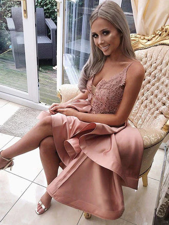 Elegant Pink Spaghetti Strap High Low Homecoming Dresses For Birthday Party, EPT691