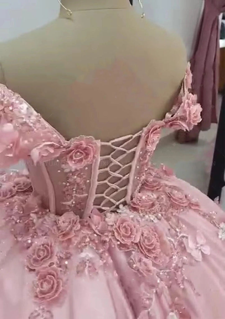 Elegant Floral Pink Off-Shoulder Short Sleeveless Homecoming Dresses For Birthday Party, EPT695