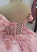 Elegant Floral Pink Off-Shoulder Short Sleeveless Homecoming Dresses For Birthday Party, EPT695