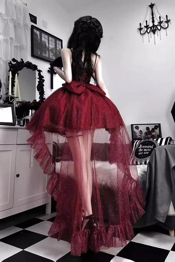 Sexy Red Spaghetti Strap High Low A-Line Short Homecoming Dresses For Party, EPT674