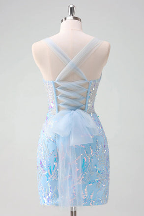 Sexy Blue Spaghetti Strap Sleeveless Mermaid Short Homecoming Dresses For Party , EPT664