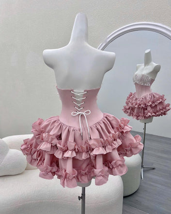 Cute Pink Sweetheart Sleeveless A-Line Short Homecoming Dresses For Party , EPT661