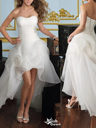 Popular White High-Low Mermaid Long Wedding Dresses With Sweep Trailing ,WDH172