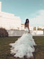 Elegant White Spaghetti Strap Mermaid Long Wedding Dresses With Sweep Trailing,WDH181