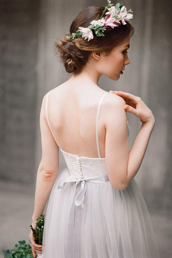 Charming Sweetheart Spaghetti Straps Applique Popular Bridal Long Wedding Dresses, WDH084