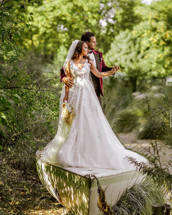 Romantic Lace Straps V Neck Applique Popular Bridal Long Wedding Dresses, WDH098