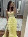 Elegant Yellow Sweetheart Lace Side Slit Long Prom Dress Ideas, Evening Party Dresses , WGP1866
