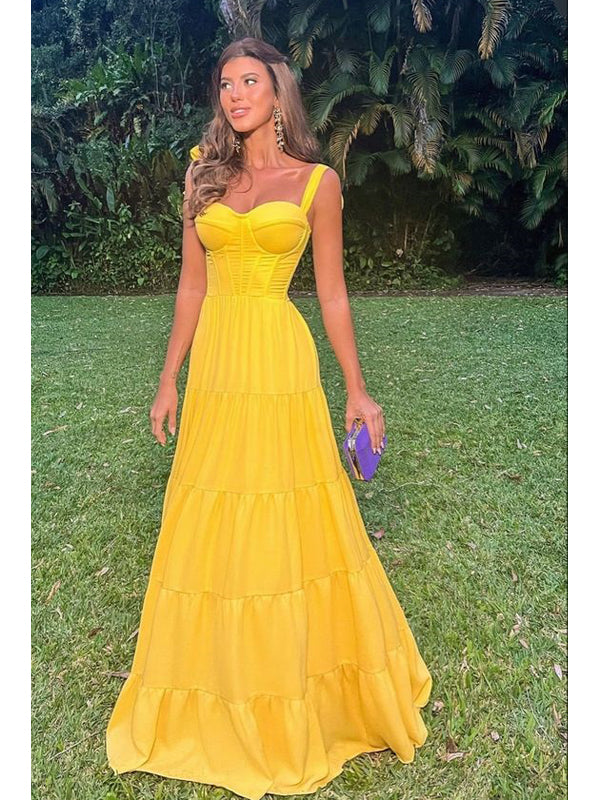 Simple Yellow A-line Straps Party Prom Dresses,Evening Dresses Online,WGP295