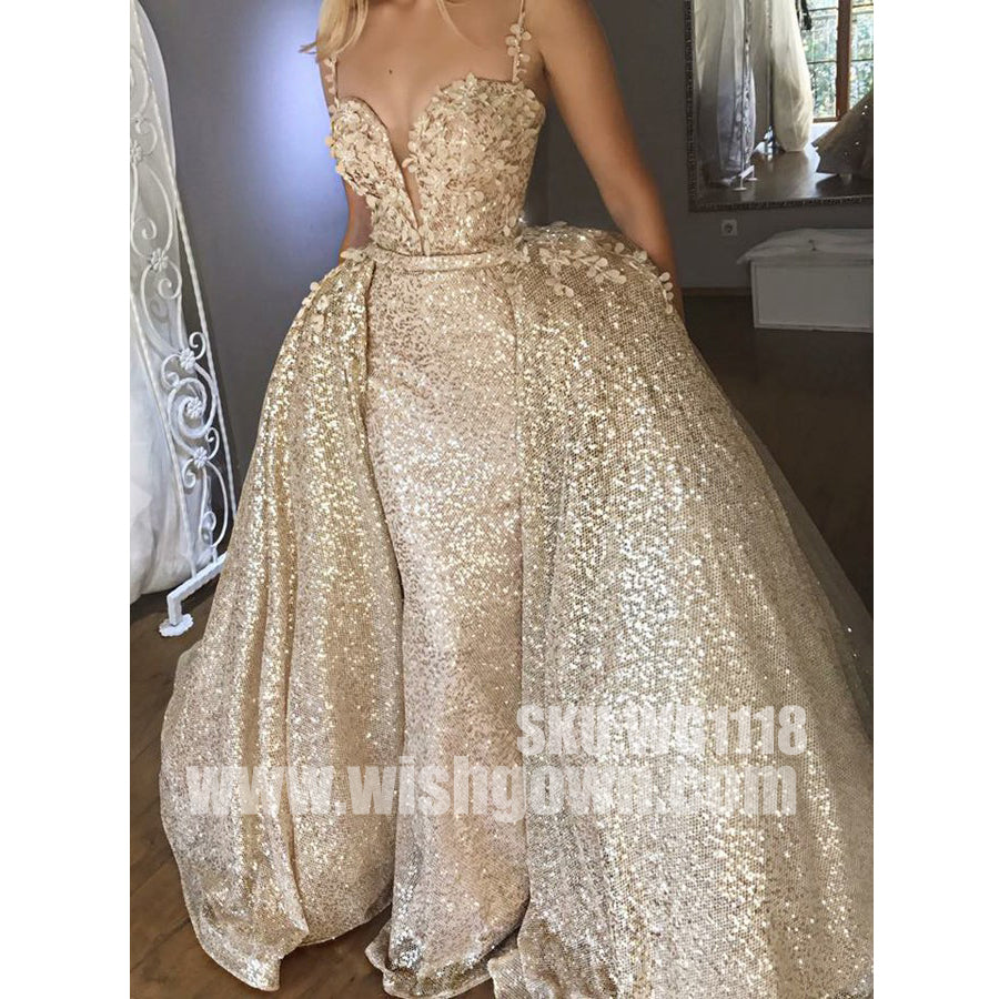 Affordable Spaghetti Strap Sparkle Sexy Popular Long Evening Prom Dresses, WG1118 - Wish Gown