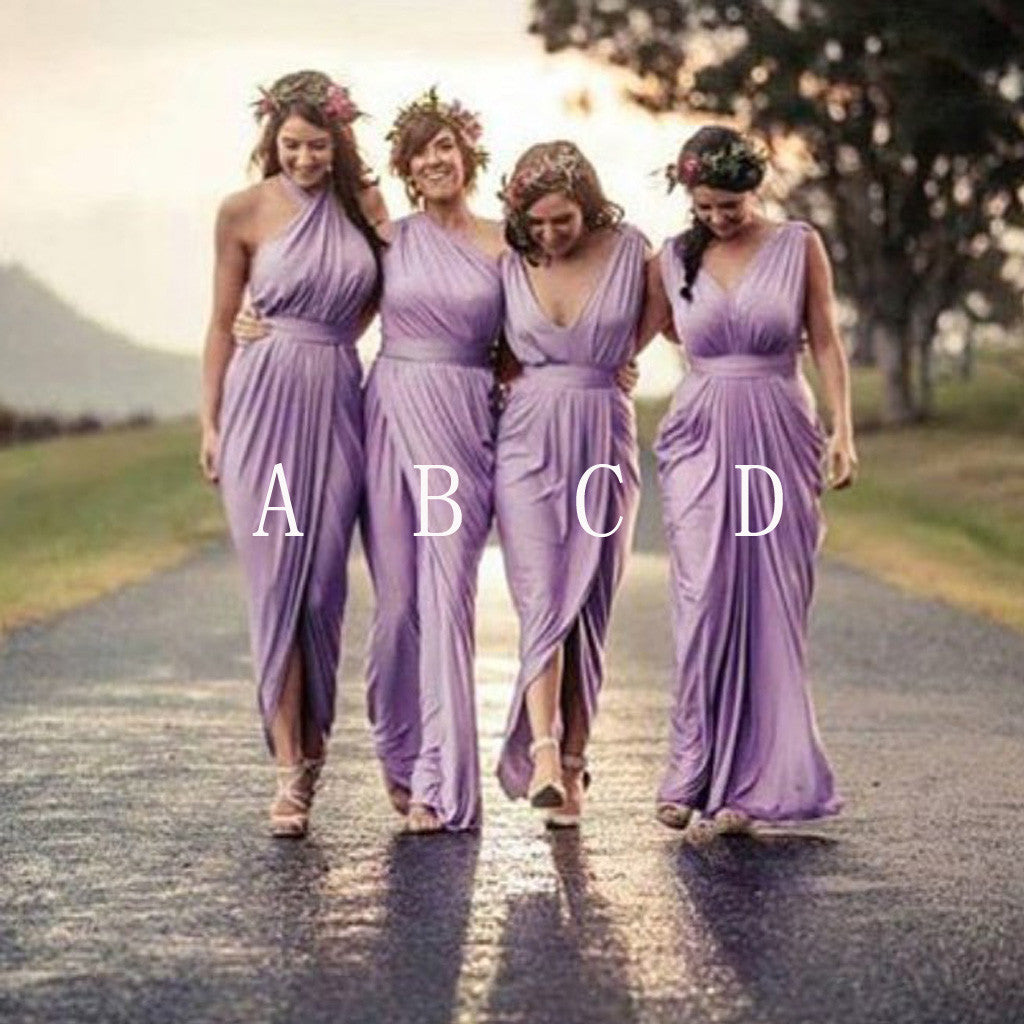 Charming Mismatched Pleating Different Styles Lilac Floor Length Cheap Wedding Guest Dresses, WG145 - Wish Gown