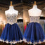 Navy Blue Skirt Gold Lace Beaded homecoming prom dresses, CM0027