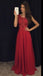 Red Cheap Formal A Line Modest Floor Length Chiffon Prom Dress, WG287