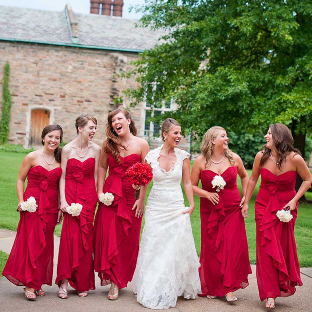 Red Chiffon Sweetheart Formal Pleating Cheap Wedding Bridesmaid Dresses, WG324