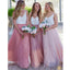 Popular Pink Tulle Cheap Floor Length Formal Bridesmaid Dresses for Weddings, WG393