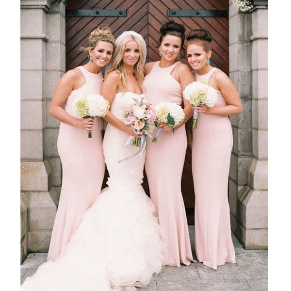 Blush Pink Mermaid Cheap Simple Elegant Wedding Party Long Bridesmaid Dresses, WG430 - Wish Gown