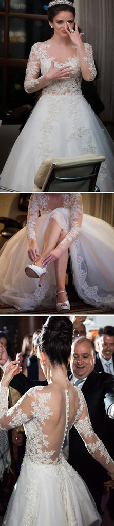 Charming Popular Long Sleeve Lace See Through Wedding Party Dresses, WD0049 - Wish Gown