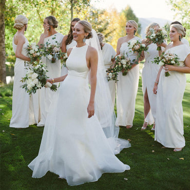 Charming Simple Cheap Open Back Affordable Long Wedding Brides Dresses, WG653 - Wish Gown