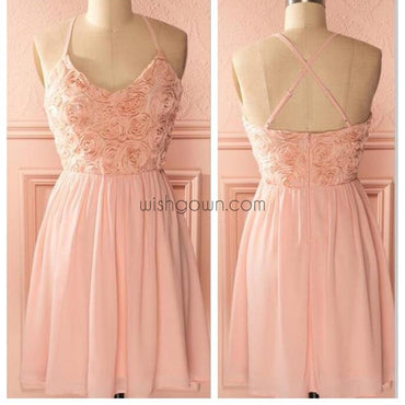 Peach spaghetti strap simple mini freshman homecoming prom bridesmaid dress,BD0074