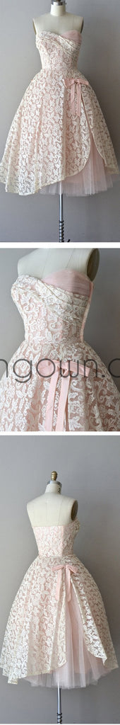 Strapless pink lace unique style vintage cheap homecoming prom gowns dress,BD0075