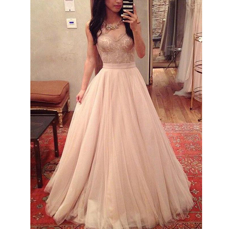 Charming Sweetheart Tulle Lace Evening Inexpensive Long Prom Dresses, WG771 - Wish Gown