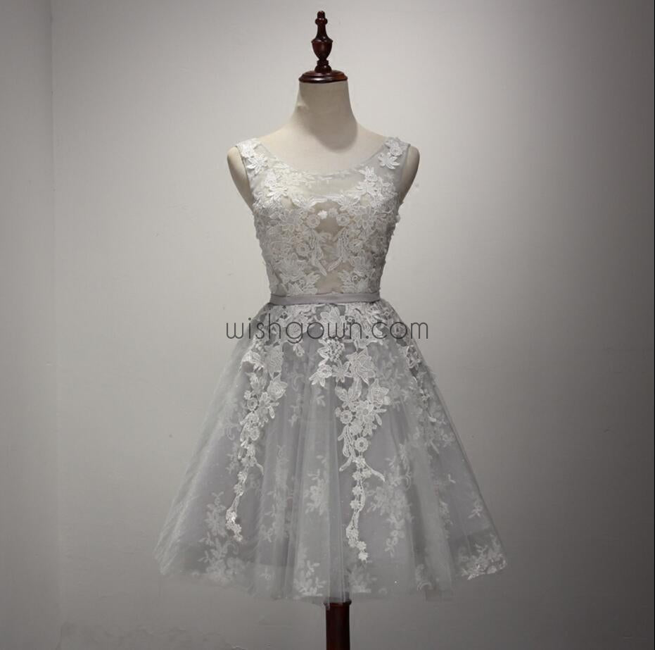 Cute Sliver/Light Grey Unique Applique Pretty Short Homecoming Dresses, WG801 - Wish Gown