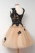 Black Applique Lace Champange Lovely Cheap Short Homecoming Dresses, WG807 - Wish Gown