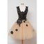 Black Applique Lace Champange Lovely Cheap Short Homecoming Dresses, WG807 - Wish Gown