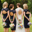 Charming Elegant Lace Navy Blue Open Back Knee-Length Short Mini Cap Sleeve Cheap Bridesmaid Dresses, WG095 - Wish Gown