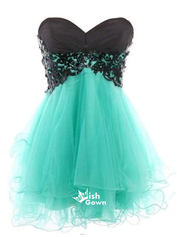 Mint Green Sweetheart Appliques Strapless Lace Up Mini Cocktai Homecoming Prom Dresses, BD00148