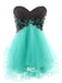 Mint Green Sweetheart Appliques Strapless Lace Up Mini Cocktai Homecoming Prom Dresses, BD00148