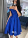 Royal Blue Off Shoulder Ball Gown Tea-length Homecoming Prom Gown Dress, BD00155