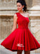 Red Satin Appliques One Shoulder Knee-length Graduation Homecoming Prom Cocktail Dress, BD0060