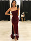 Burgundy One Shoulder Sheath Side Split TIght Evening Party Long Prom Dress, PD0167