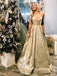 Sparkle Gold Sequins A-line Spaghetti Strap Long Prom Dresses, PG1158