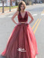 Popular V Neck Open Back Two Pieces Cheap Long Evening Prom Dresses, WG1021