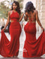 Sexy Red Backless Simple Mermaid Open Back Cheap Long Prom Dress, WG208