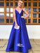 Elegant Spaghetti Straps Royal Blue Satin Prom Dress, WG555