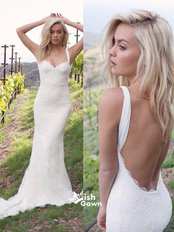 Backless Sweetheart Mermaid Lace Sexy Long Wedding Dresses, WG656