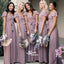 Square Collar Purple Chiffon A-line Floor-Length Wedding Party Bridesmaid Dresses, WGM022