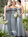 Grey Sweetheart Strapless Mermaid Satin Wedding Guest Dress Long Bridesmaid Dresses, WGM026