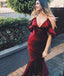 Burgundy Champagne Off Shoulder Spaghetti Strap Mermaid Soft Satin Bridesmaid Dresses, WGM031