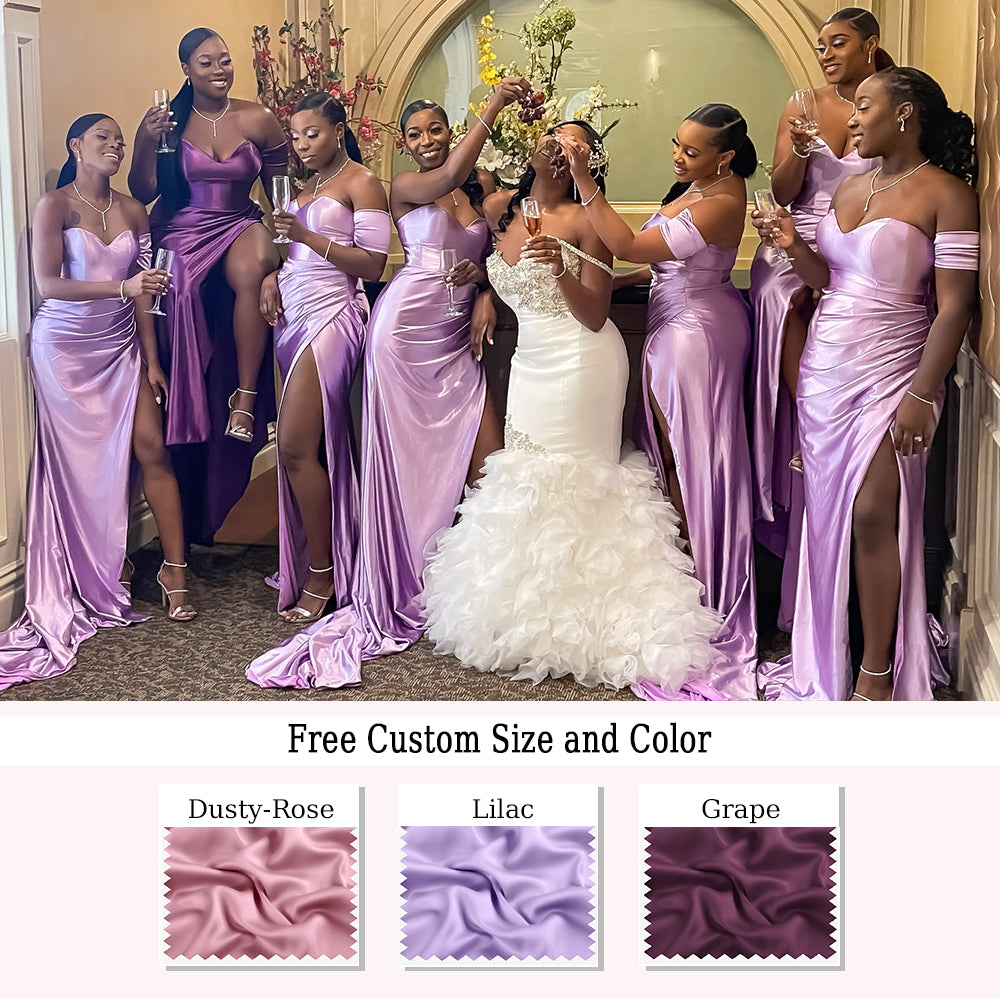 Lilac One Shoulder Sweetheart Soft Satin Slits Long Mermaid Bridesmaid Dresses, WGM109