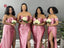 Pink Mismatched Strapless Sweetheart Soft Satin Slits Long Mermaid Bridesmaid Dresses, WGM110