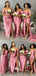 Pink Mismatched Strapless Sweetheart Soft Satin Slits Long Mermaid Bridesmaid Dresses, WGM110