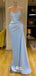 Light Blue Sheath Mermaid Long Satin Mixed Styles Sweep Train Prom Gowns Bridesmaid Dresses, WGM115