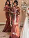 Mismatched Off Shoulder Pleats Squins Sweetheart Mermaid Soft Satin Long Bridesmaid Dresses, WGM117