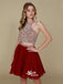 Red Two Pieces Halter Sparkly Open Back Chiffon A-Line Homecoming Prom Dress, WGP041