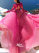 Rose Red Two Pieces Lace Top Long Sleeves Organza A-line Long Evening Prom Dress, WGP089